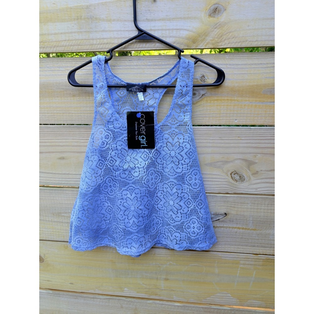 Shelor Cover Girl Blue OceanFloral Lace Racerback Tank Top Medium SHLR-305TT NEW